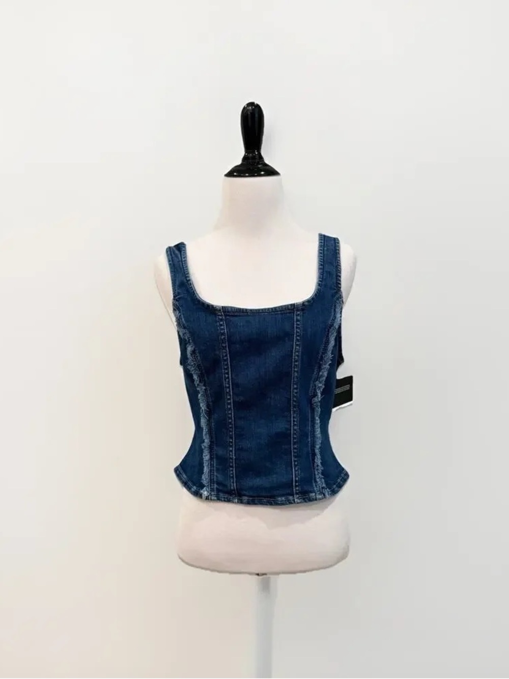 Dark Blue Denim Tank Top - Women's Square Neck